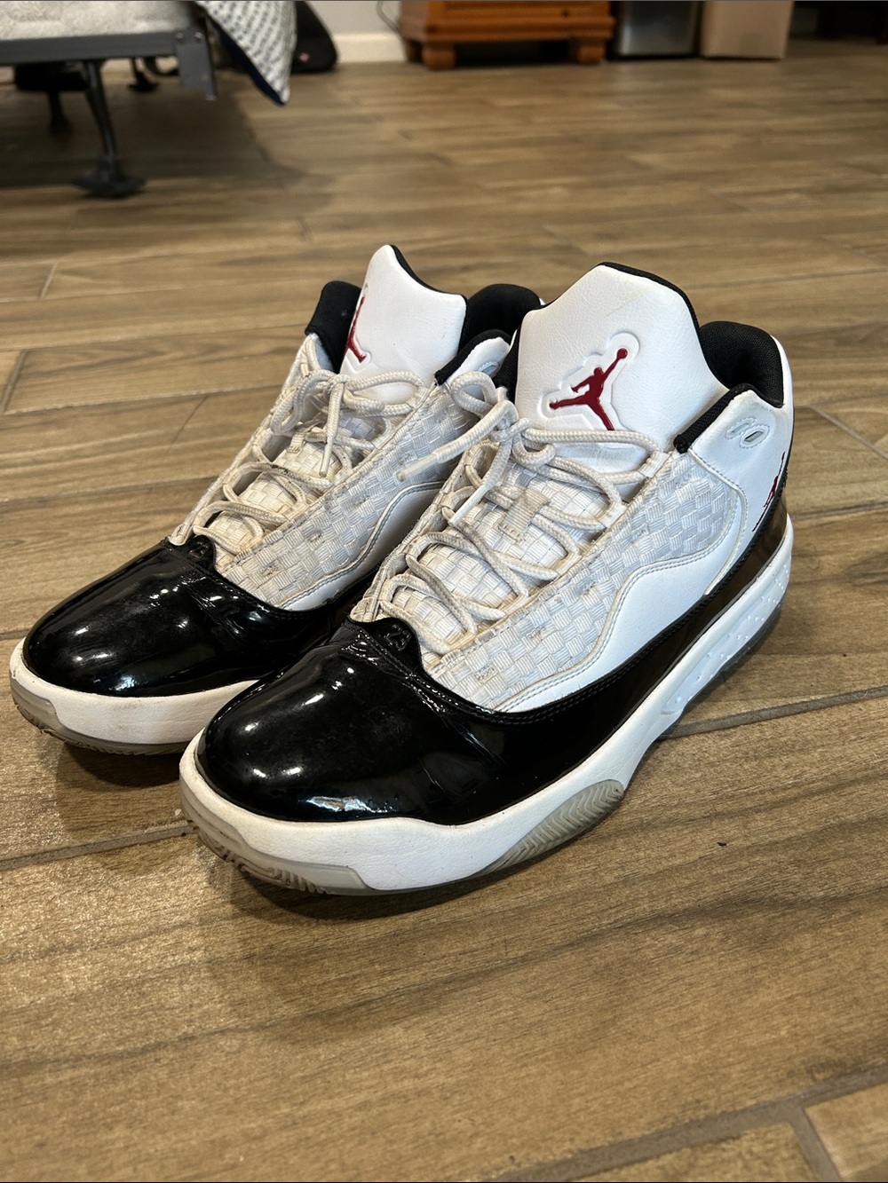 Size 12 Men’s Jordan Low-Top Sneakers in Black, White and Red